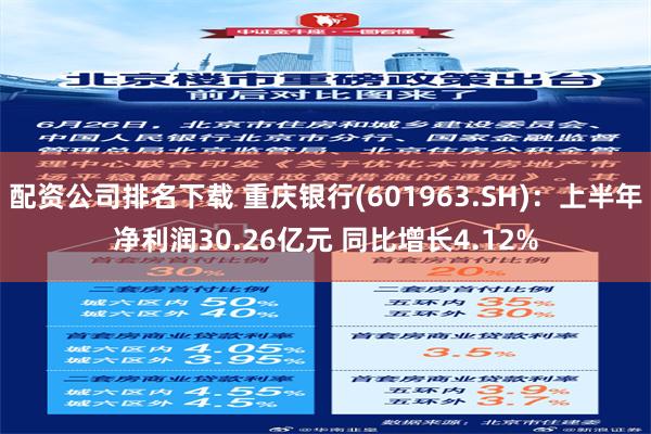 配资公司排名下载 重庆银行(601963.SH)：上半年净利润30.26亿元 同比增长4.12%