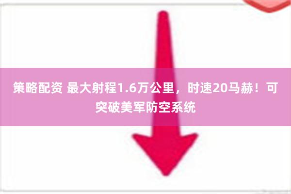 策略配资 最大射程1.6万公里，时速20马赫！可突破美军防空系统